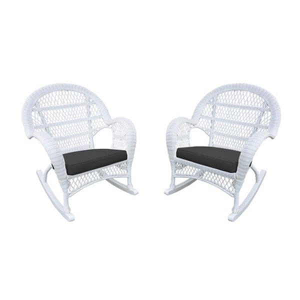 Jeco W00209-R-4-FS017-CS White Wicker Rocker Chair with Black Cushion, 4PK W00209-R_4-FS017-CS - main